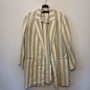 Zara Cream and Green Striped Blazer